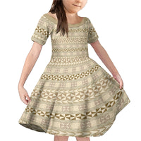 Pasifika Sataoa Pattern Simple Motif Family Matching Mermaid Dress and Hawaiian Shirt Beige Tan LT9 Daughter's Dress Beige Tan - Polynesian Pride