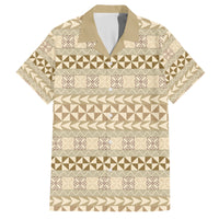 Pasifika Sataoa Pattern Simple Motif Family Matching Summer Maxi Dress and Hawaiian Shirt Beige Tan LT9 Dad's Shirt - Short Sleeve Beige Tan - Polynesian Pride