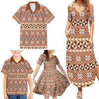 Pasifika Sataoa Pattern Simple Motif Family Matching Summer Maxi Dress and Hawaiian Shirt Brown Beige Tan LT9 - Polynesian Pride