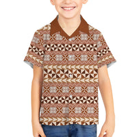 Pasifika Sataoa Pattern Simple Motif Family Matching Summer Maxi Dress and Hawaiian Shirt Brown Beige Tan LT9 Son's Shirt Brown - Polynesian Pride