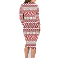 Pasifika Sataoa Pattern Simple Motif Family Matching Long Sleeve Bodycon Dress and Hawaiian Shirt Cherry LT9 - Polynesian Pride