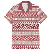 Pasifika Sataoa Pattern Simple Motif Family Matching Tank Maxi Dress and Hawaiian Shirt Cherry LT9 Dad's Shirt - Short Sleeve Cherry - Polynesian Pride