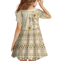 Pasifika Sataoa Pattern Plumeria Vintage Kid Short Sleeve Dress Beige Tan LT9 - Polynesian Pride