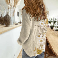Pasifika Sataoa Pattern Plumeria Vintage Women Casual Shirt Beige Tan LT9 - Polynesian Pride