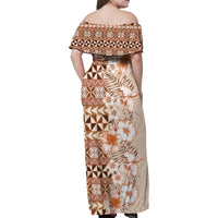 Pasifika Sataoa Pattern Plumeria Vintage Family Matching Off Shoulder Maxi Dress and Hawaiian Shirt Brown Beige Tan LT9 - Polynesian Pride