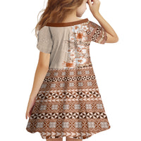 Pasifika Sataoa Pattern Plumeria Vintage Family Matching Short Sleeve Bodycon Dress and Hawaiian Shirt Brown Beige Tan LT9 - Polynesian Pride