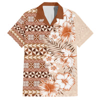 Pasifika Sataoa Pattern Plumeria Vintage Family Matching Short Sleeve Bodycon Dress and Hawaiian Shirt Brown Beige Tan LT9 Dad's Shirt - Short Sleeve Brown - Polynesian Pride