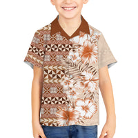 Pasifika Sataoa Pattern Plumeria Vintage Family Matching Short Sleeve Bodycon Dress and Hawaiian Shirt Brown Beige Tan LT9 Son's Shirt Brown - Polynesian Pride