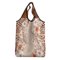 Pasifika Sataoa Pattern Plumeria Vintage Grocery Bag Brown Beige Tan