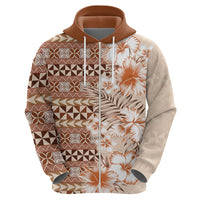 Pasifika Sataoa Pattern Plumeria Vintage Hoodie Brown Beige Tan LT9 - Polynesian Pride