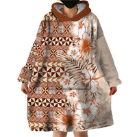 Pasifika Sataoa Pattern Plumeria Vintage Wearable Blanket Hoodie Brown Beige Tan LT9 - Polynesian Pride