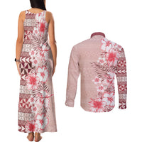 Pasifika Sataoa Pattern Plumeria Vintage Couples Matching Tank Maxi Dress and Long Sleeve Button Shirt Cherry LT9 - Polynesian Pride