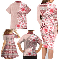 Pasifika Sataoa Pattern Plumeria Vintage Family Matching Long Sleeve Bodycon Dress and Hawaiian Shirt Cherry LT9 - Polynesian Pride