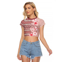Pasifika Sataoa Pattern Plumeria Vintage Raglan Cropped T Shirt Cherry LT9 Female Cherry - Polynesian Pride