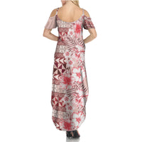 Pasifika Sataoa Pattern Plumeria Vintage Summer Maxi Dress Cherry LT9 - Polynesian Pride