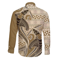 Vintage Hammerhead Shark Valentine Day Family Matching Short Sleeve Bodycon Dress and Hawaiian Shirt Pasifika Sataoa Pattern - Beige Tan LT9 - Polynesian Pride