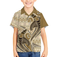Vintage Hammerhead Shark Valentine Day Kid Hawaiian Shirt Pasifika Sataoa Pattern - Beige Tan LT9 Kid Beige Tan - Polynesian Pride