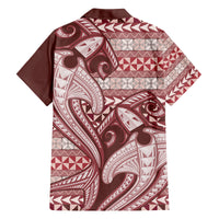 Vintage Hammerhead Shark Valentine Day Family Matching Off Shoulder Short Dress and Hawaiian Shirt Pasifika Sataoa Pattern - Cherry LT9 - Polynesian Pride