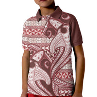 Vintage Hammerhead Shark Valentine Day Kid Polo Shirt Pasifika Sataoa Pattern - Cherry LT9 Kid Cherry - Polynesian Pride
