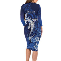Personalized Hawaiian Maori Hammerhead Shark Family Matching Long Sleeve Bodycon Dress and Hawaiian Shirt Polu Plumeria LT9 - Polynesian Pride