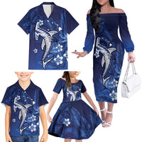Personalized Hawaiian Maori Hammerhead Shark Family Matching Off The Shoulder Long Sleeve Dress and Hawaiian Shirt Polu Plumeria LT9 - Polynesian Pride