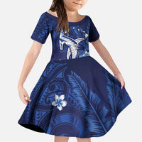 Personalized Hawaiian Maori Hammerhead Shark Kid Short Sleeve Dress Polu Plumeria - Polynesian Pride
