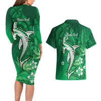 Personalized Hawaiian Maori Hammerhead Shark Couples Matching Long Sleeve Bodycon Dress and Hawaiian Shirt Omaomao Plumeria LT9 - Polynesian Pride