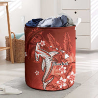 Personalized Hawaiian Maori Hammerhead Shark Laundry Basket Ulaula Plumeria - Polynesian Pride