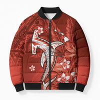 Personalized Hawaiian Maori Hammerhead Shark Bomber Puffer Jacket Ulaula Plumeria - Polynesian Pride