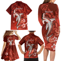 Personalized Hawaiian Maori Hammerhead Shark Family Matching Long Sleeve Bodycon Dress and Hawaiian Shirt Ulaula Plumeria LT9 - Polynesian Pride