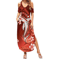Personalized Hawaiian Maori Hammerhead Shark Family Matching Summer Maxi Dress and Hawaiian Shirt Ulaula Plumeria LT9 Mom's Dress Red - Polynesian Pride