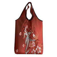Personalized Hawaiian Maori Hammerhead Shark Grocery Bag Ulaula Plumeria - Polynesian Pride