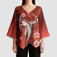 Personalized Hawaiian Maori Hammerhead Shark Kimono Sleeve Blouse Ulaula Plumeria - Polynesian Pride
