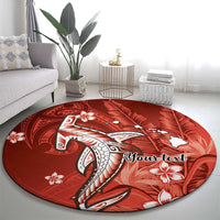 Personalized Hawaiian Maori Hammerhead Shark Round Carpet Ulaula Plumeria - Polynesian Pride