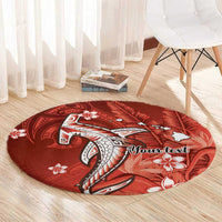 Personalized Hawaiian Maori Hammerhead Shark Round Carpet Ulaula Plumeria - Polynesian Pride