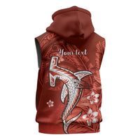 Personalized Hawaiian Maori Hammerhead Shark Sleeveless Hoodie Ulaula Plumeria - Polynesian Pride