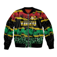 Vanuatu 46th Year Anniversary Bomber Jacket 30 July 1980 Hibiscus Seamless Pattern