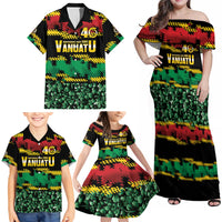 Vanuatu 46th Year Anniversary Family Matching Off Shoulder Maxi Dress and Hawaiian Shirt 30 July 1980 Hibiscus Seamless Pattern LT9 - Polynesian Pride