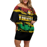 Vanuatu 46th Year Anniversary Family Matching Off Shoulder Short Dress and Hawaiian Shirt 30 July 1980 Hibiscus Seamless Pattern LT9 Mom's Dress Black - Polynesian Pride
