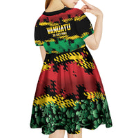 Vanuatu 46th Year Anniversary Kid Short Sleeve Dress 30 July 1980 Hibiscus Seamless Pattern