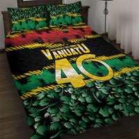 Vanuatu 46th Year Anniversary Quilt Bed Set 30 July 1980 Hibiscus Seamless Pattern
