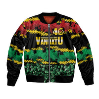 Vanuatu 46th Year Anniversary Sleeve Zip Bomber Jacket 30 July 1980 Hibiscus Seamless Pattern