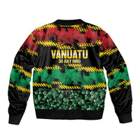 Vanuatu 46th Year Anniversary Sleeve Zip Bomber Jacket 30 July 1980 Hibiscus Seamless Pattern