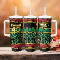 Vanuatu 46th Year Anniversary Tumbler With Handle 30 July 1980 Hibiscus Seamless Pattern