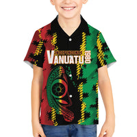 Vanuatu 46th Year Anniversary Family Matching Off Shoulder Short Dress and Hawaiian Shirt Tamtam Slit Drums Long God Yumi Stanap LT9 Son's Shirt Black - Polynesian Pride