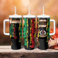 Vanuatu 46th Year Anniversary Tumbler With Handle Tamtam Slit Drums Long God Yumi Stanap