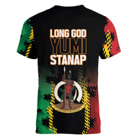 Vanuatu 46th Year Anniversary Women V-Neck T-Shirt Tamtam Slit Drums Long God Yumi Stanap