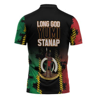 Vanuatu 46th Year Anniversary Zipper Polo Shirt Tamtam Slit Drums Long God Yumi Stanap