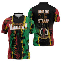 Vanuatu 46th Year Anniversary Zipper Polo Shirt Tamtam Slit Drums Long God Yumi Stanap