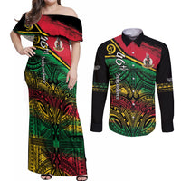 Vanuatu 46th Year Anniversary Couples Matching Off Shoulder Maxi Dress and Long Sleeve Button Shirt Vintage Grunge Vanuatu Flag Heritage